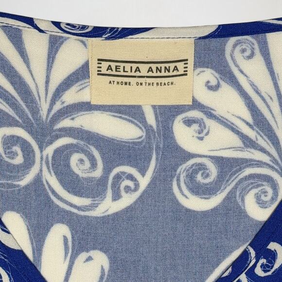 Aelia Anna Greek Print Kaftan Blue White Maxi Dress VNeck Resort Cruise One Size - Picture 4 of 9